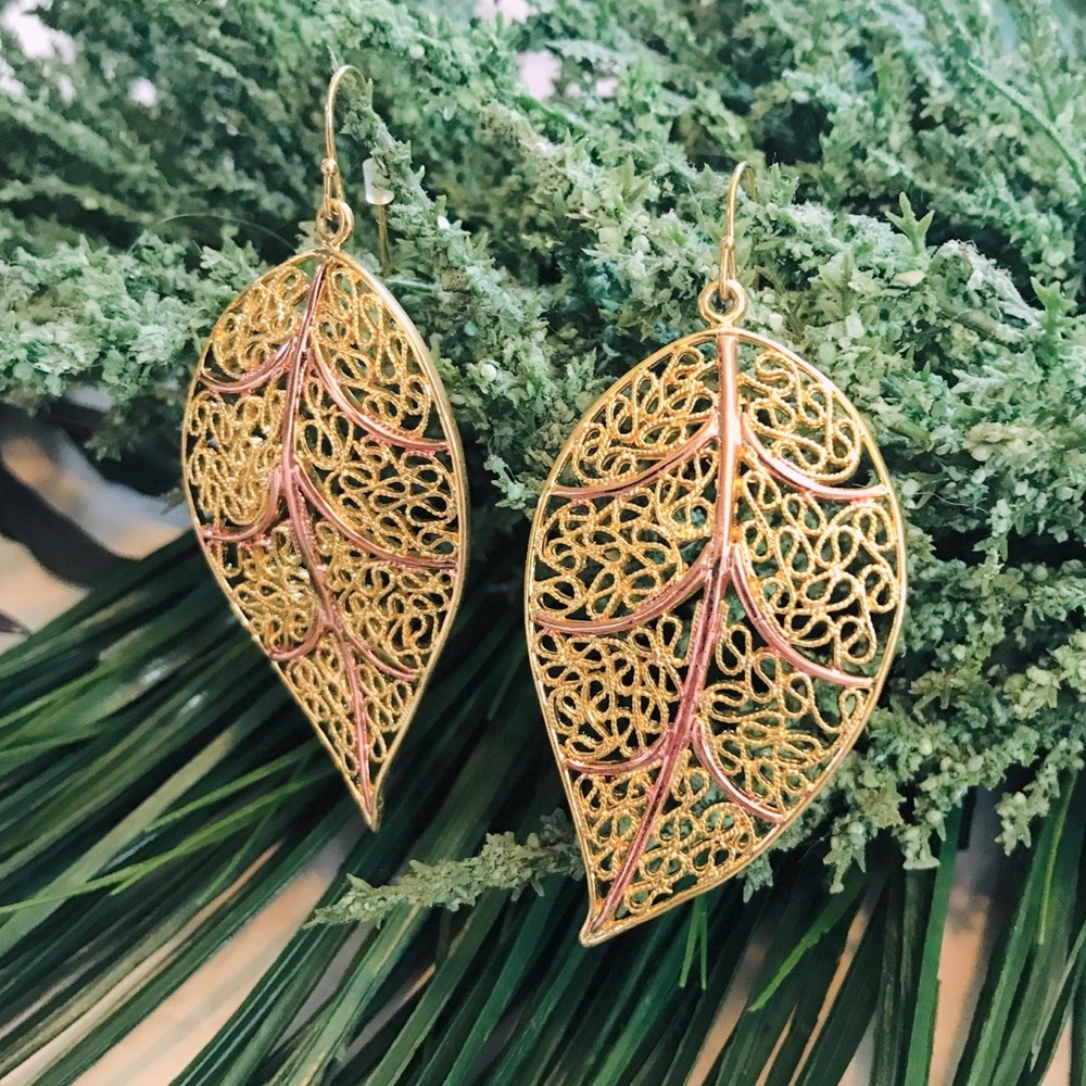 gold leaf drop earrings
